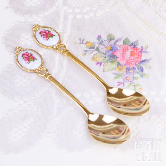 Pair of Gold Plated Rose Teaspoons