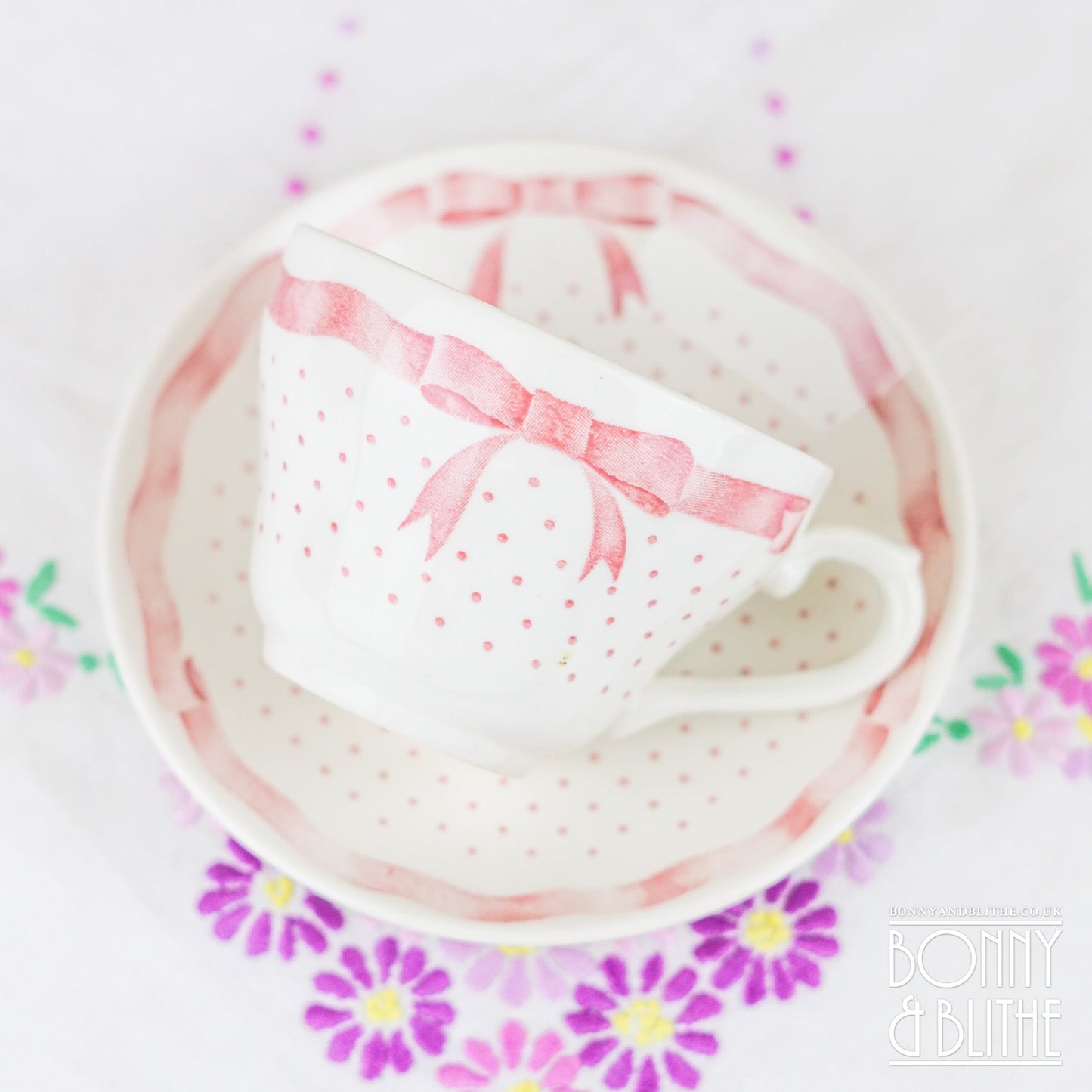 Churchill Vanity Fayre Pink Ribbon Teacup and Saucer