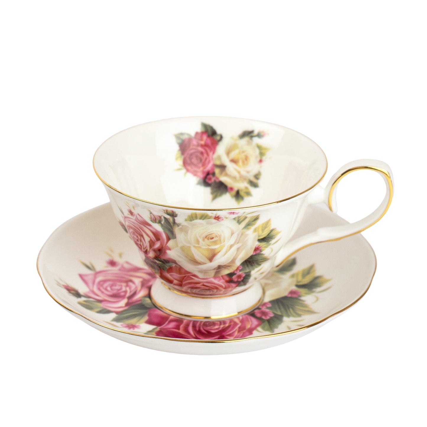 Cabbage Roses Vintage Style Teacup and Saucer